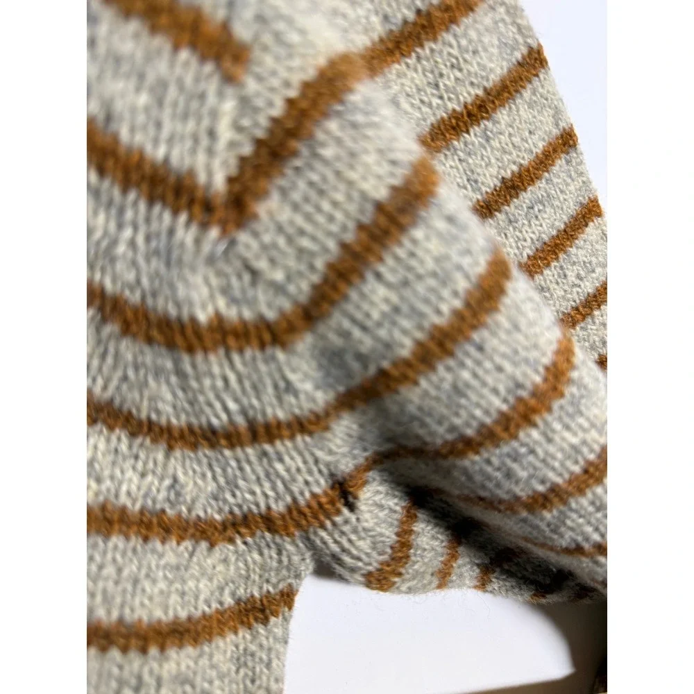 Vintage Herman Phillips Italy Striped Sweater Mens Grey Brown Knit Crew Nec FLAW